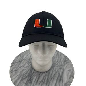 Adidas Hat Womens XL Extra Large Miami Hurricanes Black Fitted Elastic Sport Cap
